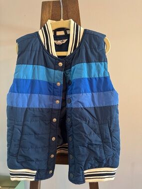 Mo Vint: kids Striped Blue Puffer Vest - Navy & Royal Blue